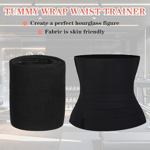 APLZGMG 3 Meter Waist Trainer Wrap, Elastic Tummy Snatch Bandage Stomach Wraps for Belly Fat, Postpartum Waist Band Lumbar and Back Support Compression Wrap for Body Shaping Black