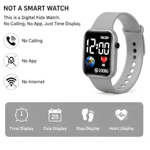 Image of XENTON Kids Digital Watch for Boys & Girls | LED Display Wrist Watch | One Touch Time & Date Display | Adjustable Strap | Lightweight Casual Watch for Kids Boys (Gray)
