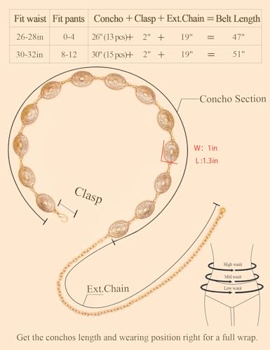 Image of TOPACC Gold Chain Belts for Women Fashion Thick Metal Link Waist Belt | Chunky adjustable gold belt for dresses jeans pants country concerts cowgirl outfits