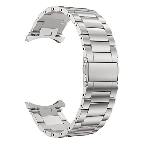 LDFAS Compatible for Samsung Galaxy Watch 5 Pro 45mm/4 Classic 42mm 46mm Bands, No Gaps 20mm Titanium Metal Watch Strap Compatible for Samsung Galaxy Watch 5/4 40mm/44mm Band, Silver Gray