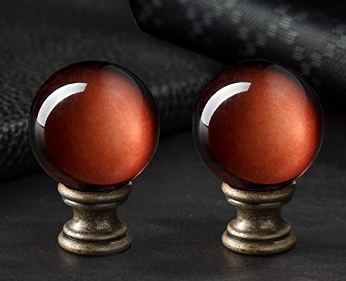 Image of 2 Pack Crystal Lamp Finial Cap with Antique Brass Finish Base, 2 Inches Tall, Ball Shaped Tawny Glass with Screw Knob Base, Decoration Accessories for Table and Floor Lamps Shade Top