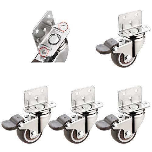 Zlovne Lenkrollen,Möbelrollen,Räder mit Bremse,Mit L-förmiger Kopfplatte,Weicher Gummi,360 Grad Drehung,Geeignet für Kinderwagen(4 Stück) (25mm,Brake) Cover