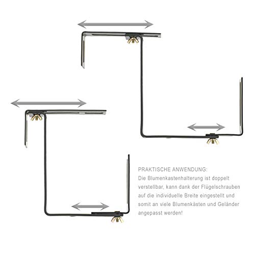 com-four® 4x Blumenkastenhalter für Balkon-Brüstungen und Geländer - flexible Befestigung aus Metall für Pflanzkästen - 2-fach verstellbar - ohne Bohren (04 Stück - anthrazit)