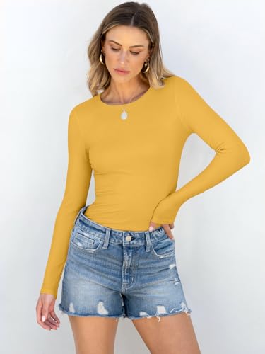Image of ANRABESS Women Long Sleeve Shirts Rib Knit Slim Fit Tops Basic Tee Spring Outfits Casual T-Shirt Underscrubs Layer Clothes