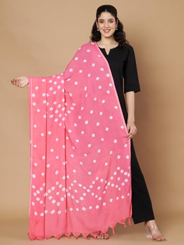 Image of Women's Cotton Rayon Bandhani Print Dupatta with Tassels 2.25 Meters | Women's cotton printed dupatta with tassels.