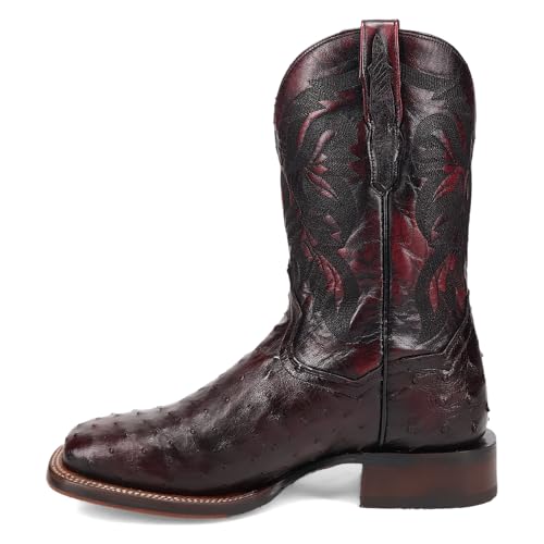 Dan Post Black Cherry/Black Cherry Alamosa 11 inch Shaft Men's Broad Square Toe Full Quill Ostrich Boots DP50123