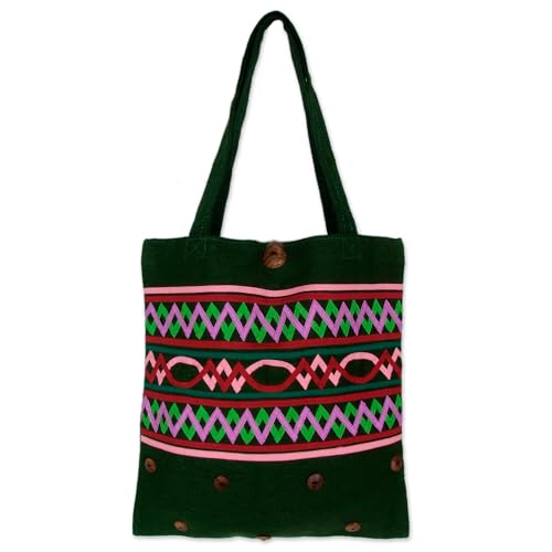 NOVICA Artisan handmade cotton handbag rayon handbags green cypress tote shoulder patterned thailand hill tribe ' emerald balance'