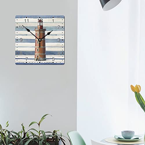 Godblessign Rustic Boat Lighthouse Anchor Wall Clock Beach Decor The Beach Is Happy Place 10 Inch Wall Clocks Battery Operated Farmhouse Cabin Wall Decor For Home Kitchen Office School Bathroom #TOP4