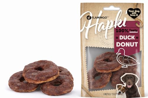 Snacks para Perros - Hapki Donut con Pato - Snack para Masticar Sabroso - 4 Piezas - 95 g - recompensa Deliciosa
