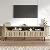 Jaxenor 160cm TV Lowboard mit 2 Schränken, TV Schrank mit 2 Schubladen, Fernseher Schrank für Wohnzimmer, TV Board für 65-Zoll-Fernseher, TV-Ständer mit 5 Stützbeinen, Naturholzfarbe