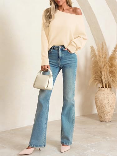 Image of Saodimallsu Womens Off The Shoulder Sweater Boat Neck Batwing Sleeve Knit Pullover 2025 Cute Casual Trendy Jumper Tops