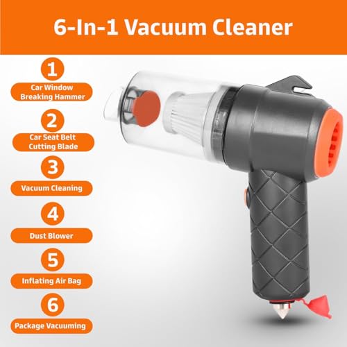 Image of Boxbollen 6 in 1 Cordless Vacuum Cleaner for Car & Home | Mini Handheld Vacuum Cleaner with Blower, Inflator & Emergency Tools | Portable Vacuum Cleaner for Sofa, Bed & Car