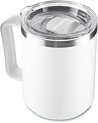 Caneca Térmica Café 450ml com Tampa Aço Inox Parede Dupla Branca