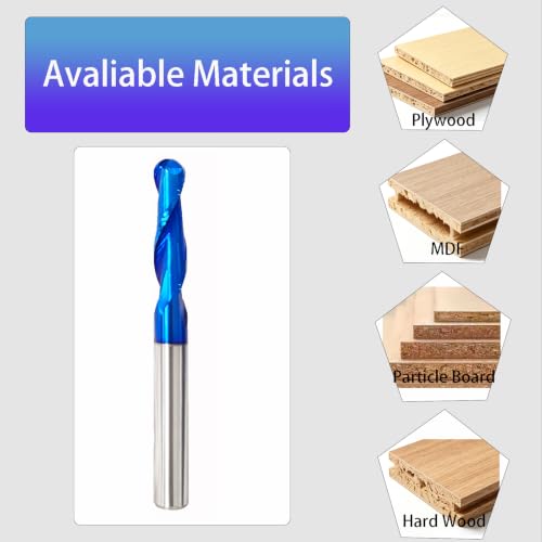 Image of Ruhi CNC Router bits Carbide Ball Nose End Mill with Nano Blue Coating 1 /4 inch Shank 1 inch Cutting Dia 2-1 /2 inch Overall Length for Side Milling End Milling Finish Machining B114