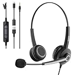 Voistek USB Headset with Microphone for Laptop,PC Headphones with 3.5mm Plug,Detachable USB-A Cable & Type-C Adapter,Noise Cancelling Mic,In-Line Volume Control,Mute Button for Teams Zoom,Home Office