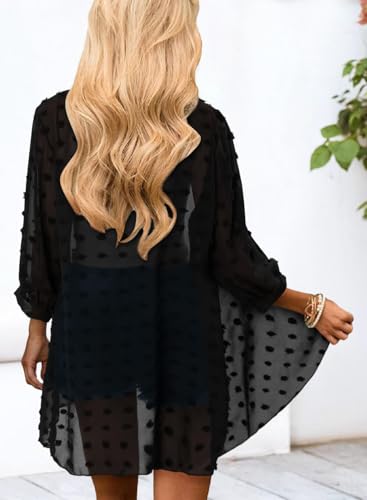 Womens 2025 Kimono Beach Cover Up Cardigan Floral Printed Tops Loose 3/4 Sleeve Lightweight Capes4