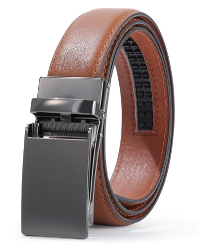 AWAYTR Boys Dress Ratchet Belt - Kid Leather Belt with Metal Buckle for Youth Teen Boys(Brown, Gunmetal Buckle, 110cm)
