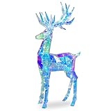 60" Pre-lit Christmas Reindeer, Outdoor Prismatic Iridescent Reindeer with 160 LED Lights, Stakes, Large Lights Up Deer Christmas Decorations Holiday Display for Yard Garden Patio