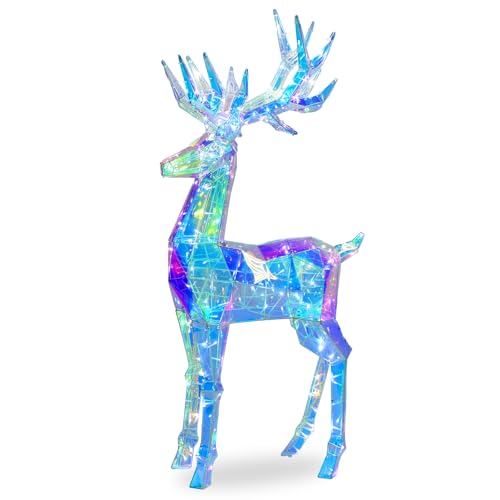 60" Pre-lit Christmas Reindeer, Outdoor Prismatic Iridescent Reindeer with 160