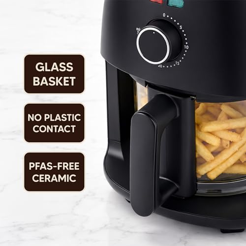 Image of Elite Gourmet Glass Air Fryer, PFAS-Free Basket, 1150W, Black, 2.4 Quart (Pack of 2)