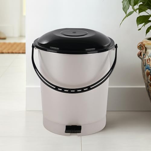Image of Kuber Industries 10 Ltr Plastic Dustbin for Home with Pedal, Lid & Handle | Dustbin for Kitchen, Bathroom & Office | Garbage Bin for Wet or Dry Waste | Check Dhakkan- White