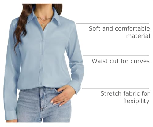Image of J.VER Button Down Shirts for Women Stretch Collared Long Sleeve Dress Shirt | Business Casual, for Work Office, Meetings, Dinner, Dates, Travel, Leisure, Elegant, Workout, Social Gathering, Commute