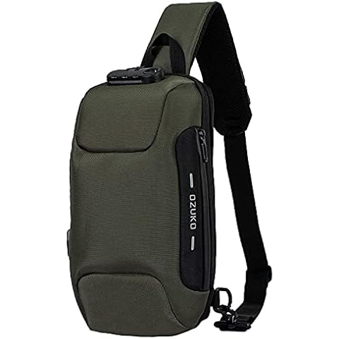 H HIKKER-LINK Mens Chest Sling Bag Anti-theft Crossbody Messenger Pack with USB with USB Army Green Cover
