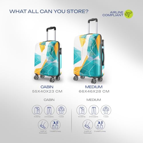 Image of Safari Luma Neo 8 Wheels Set of 2 (Cabin + Medium) Trolley Bags, Hard Case Printed Polycarbonate, 360 Degree Wheeling Carry-on & Check-in Luggage, Suitcase for Travel, Trolley Bags for Travel, Multi