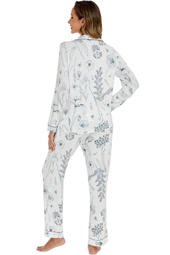 Image of LUBOT 100% Cotton Pajamas for Women Pajama Set 2 Piece PJ Sleepwear Set Soft Ladies Button Knit Long Sleeve Loungewear XS-XXL