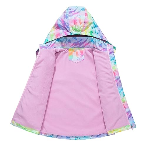 Toddler and Girls Waterproof Fleece Lined Rain Jacket Tie Dye Print Raincoat for Kids Windproof Kids Poncho Rain4