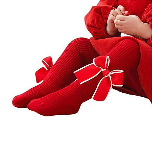 Toddler Baby Girl Tights Seamless Knit Pantyhose with Bows Chritsmas Red Leggings Pants Stockings2