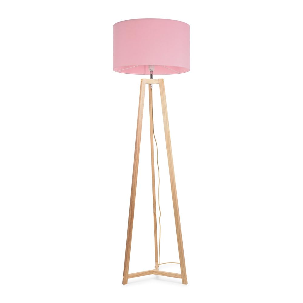 ValueLights | Natural Wood Tripod Floor Lamp with Blush Pink Fabric Drum Lampshade Living Room Light | Floor Lamps, Home Décor & Improvement Essential