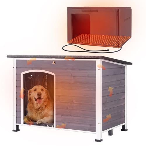 Aivituvin Heated Dog House with Insulated Liner for Winter, Waterproof Dog Kennel for Small Medium Large Dog with All-Around Iron Frame