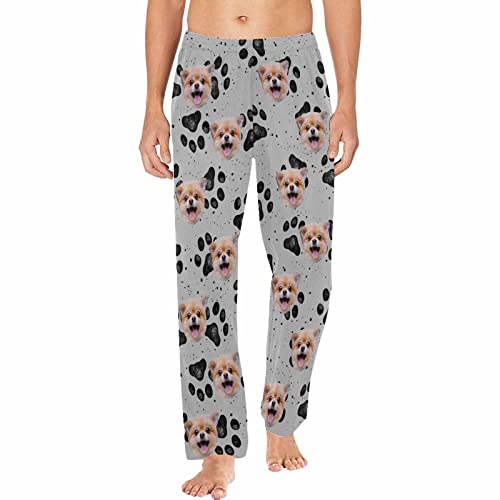 Personalized Photo Face Pajama Pants for Men Custom Hand Painting Dog Paw Pajama Sleepwear Bottoms with Pockets