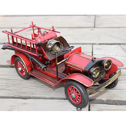 Camión de bomberos modelo europeo retro mini vintage para manualidades de mesa y adornos de madera 4