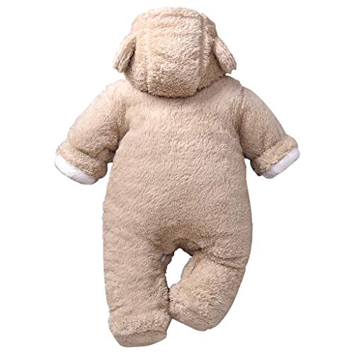 Bébé Capuche Barboteuse Hiver Combinaison Flanelle Tenues Garçons Filles Pyjamas Bambin Grenouillère Footies Vêtements Marron 9-12 Mois - Image 3