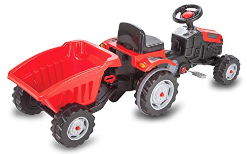 JAMARA 460825 - Trettraktor Strong Bull mit Anhänger - Kippschutz, Antrieb durch Treten der Pedale, leichtgängiges Lenkradsystem, verstellbarer Sitz, Hupe, Maximalgewicht 60 KG