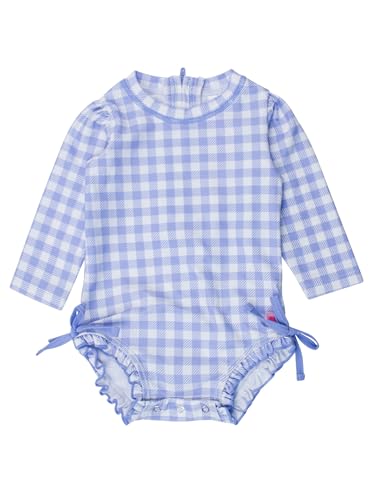 RuffleButts 女児用 UPF 50+ 日焼け防止 ギンガムプリント 長袖 ワンピース ラッシュガード 水着 ファスナー付き, ペリウィンクルブルーギンガム, 18-24 Monthsの商品画像（Amazon）