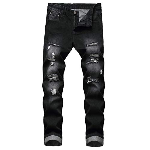 Men's slim-fit stretch denim jeans featuring a ripped Stretch Regular Pants. Suitable for fashion outings, business negotiations, holiday parties, and outdoor trips. Easy to match with various tops.