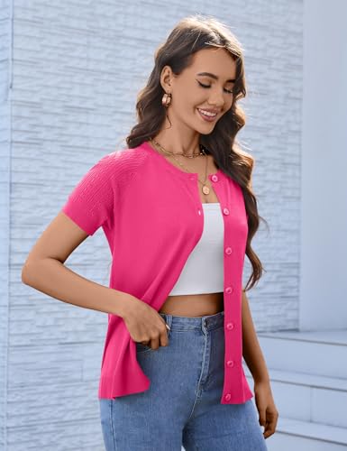Image of FreshNight Women's 2025 Short Sleeve Cardigan Button Up Hollowed Out Crewneck Shrug Sweaters Knit Sweater Tops Lightweight