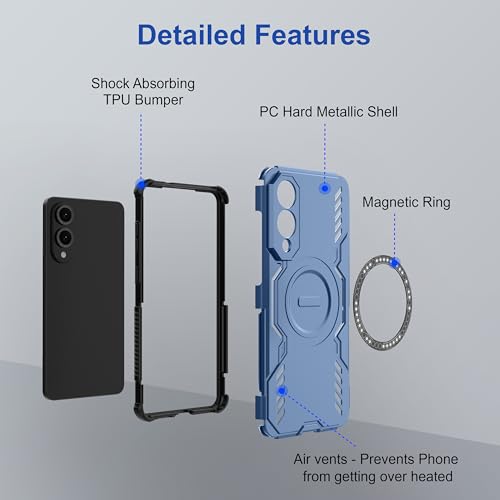 Image of amazon basics Back Case Cover for Samsung Galaxy S25 Edge 5G | Magnetic Case with Built-in Metal Ring | Supports Mag-Safe Charger, Wallet & Car Mount | Shockproof Hybrid PC + TPU | Blue