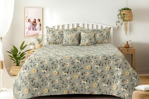 Image of Super Premium Designer 5-Piece Bedsheet Set - Double Bed Size (90 inchx100 inch) - Heavy Cotton Blend with Bedsheet, Pillow Covers & Cushion Covers (Grey, 5 Pc Bedsheet Set)