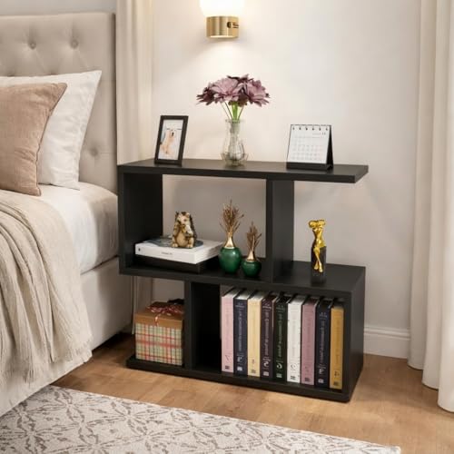 Image of SPYDER CRAFT Modern Engineered Wood Bedside Table Nightstand with Storage Shelves, Space Saving Side Table, Small Bedroom Furniture, Multi Tier End Table for Living Room- Black DIY(Do-It-Yourself)