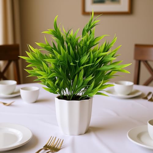 Image of fancymart Plastic Artificial Plant Bamboo Leaves Bunch in Pot - 32 cm Height | Elegant Home & Office Decor | Realistic Greenery for Indoor Decoration