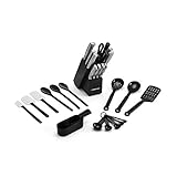 Farberware 30-Piece Stamped Stainless Steel Knife Block with Tool and Gadget Set, Black