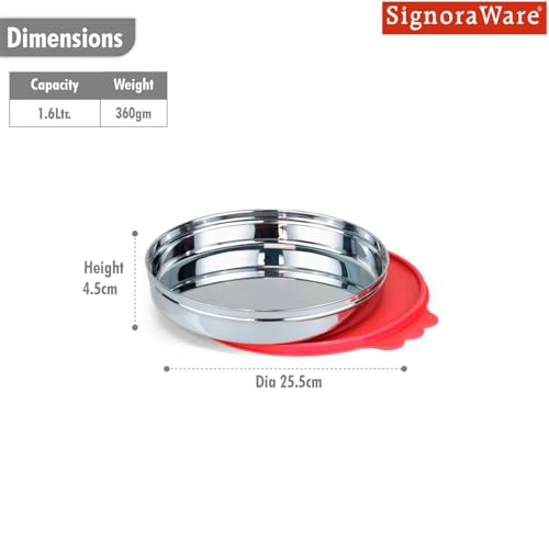 Image of SignoraWare Stainless Steel Small Khakra Box /Container | Airtight & Leakproof | Compact & Stylish Design for Kitchen & Travel Use | Ideal for Khakhra, Snacks, Roti, Dry Fruits (1.6 LTR | Red)