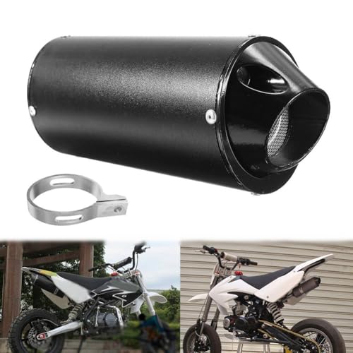 Inscrip Motorrad Auspuff Schalldämpfer, 28mm Universal Motorrad Edelstahl Schalldämpfer Hinten Auspuffrohr mit Klemmdichtung für 50cc 110cc 125cc ATV Dirt Pit Quad Bike Motocross, Schwarz