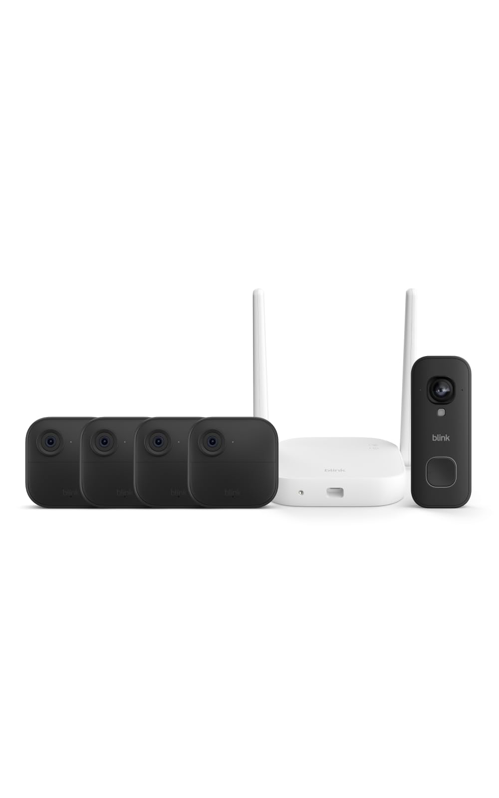 Blink Outdoor XR+ and Wired Doorbell 2K+ — Extended range wireless Outdoor 4 camera and 2K hardwired doorbell. Sync Module XR+ included — 4 camera system + doorbell
