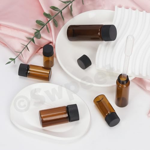 Swpeet Lot de 38 5 contenances marron 5 ml 10 ml 15 ml 20 ml 30 ml petites bouteilles en verre avec bouchons à vis noirs et pipettes de transfert en plastique avec entonnoir en plastique, idéal pour – vue 7