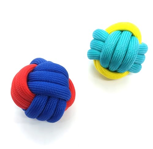 Puppy Dog Rope Knot Ball Toy 2 Pk (Blue/Yellow)